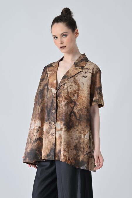 Samant Chauhan_Brown Cotton Collared Rustic Shirt _Online_at_Aza_Fashions