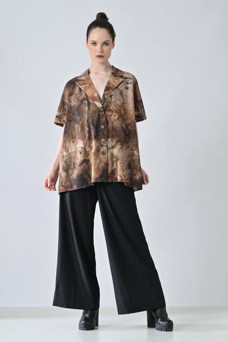 Buy_Samant Chauhan_Brown Cotton Collared Rustic Shirt _Online_at_Aza_Fashions