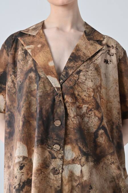 Shop_Samant Chauhan_Brown Cotton Collared Rustic Shirt _Online_at_Aza_Fashions