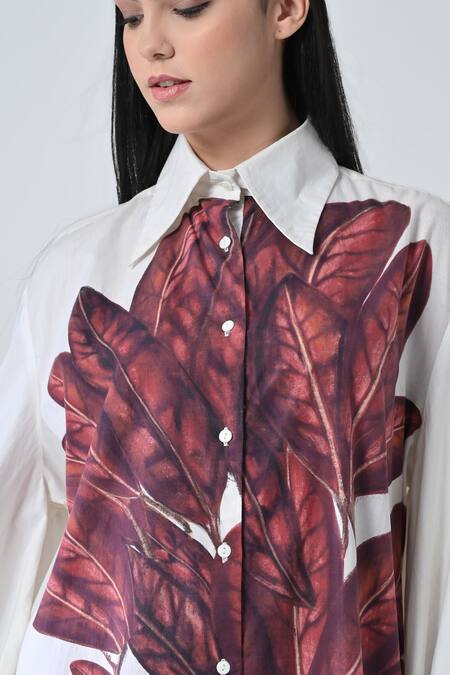 Samant Chauhan_White Cotton Collared Leaf Patch Shirt Dress _at_Aza_Fashions