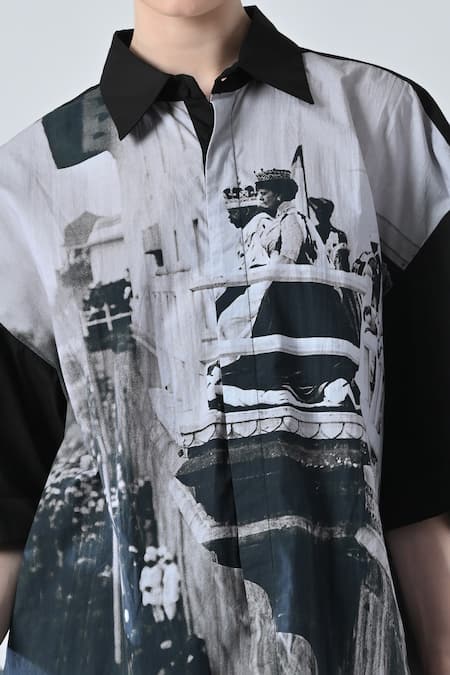 Shop_Samant Chauhan_Black Cotton Collared Designer Historical Shirt _Online_at_Aza_Fashions