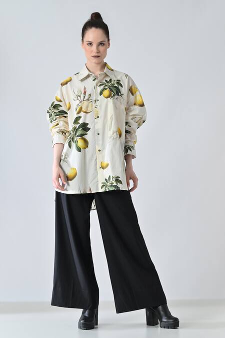 Samant Chauhan_Off White Cotton Collared Citrus Pop Shirt _Online_at_Aza_Fashions