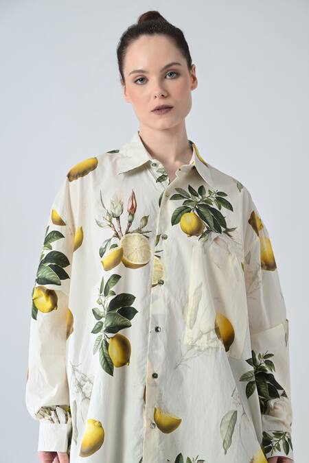 Buy_Samant Chauhan_Off White Cotton Collared Citrus Pop Shirt _Online_at_Aza_Fashions