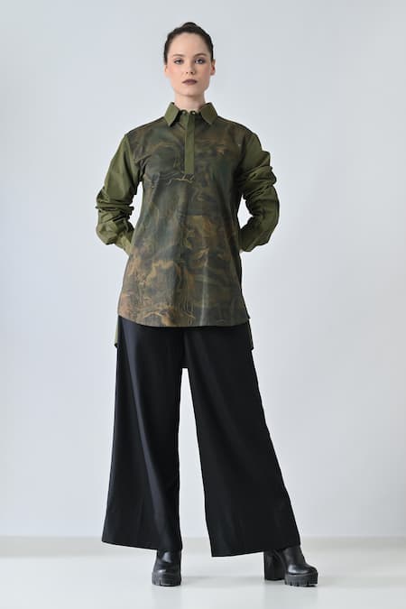 Samant Chauhan Olive Pattern Cotton Shirt 