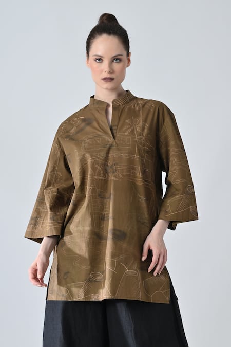 Samant Chauhan Tropical Brown Designer Top 