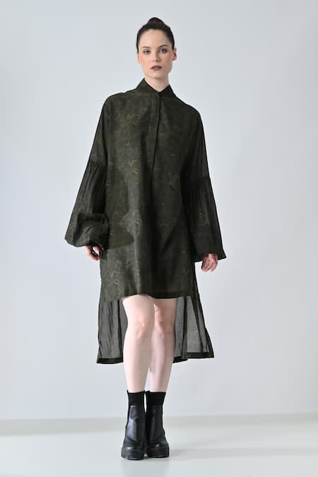 Samant Chauhan Olive Green Shirt Dress 