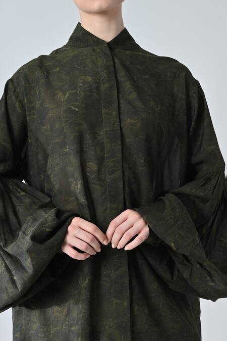 Samant Chauhan Green Cotton, Viscose Collared Olive Shirt Dress at Aza Fashions Samant Chauhan_Green Cotton, Viscose Collared Olive Shirt Dress _at_Aza_Fashions