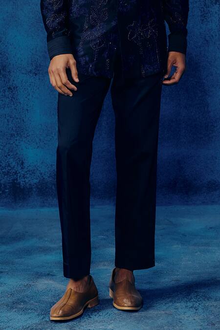 Mishru Navy Chanderi Embroidery Blue Vitor Shirt Set Online at Aza Fashions Mishru_Navy Chanderi Embroidery Blue Vitor Shirt Set _Online_at_Aza_Fashions