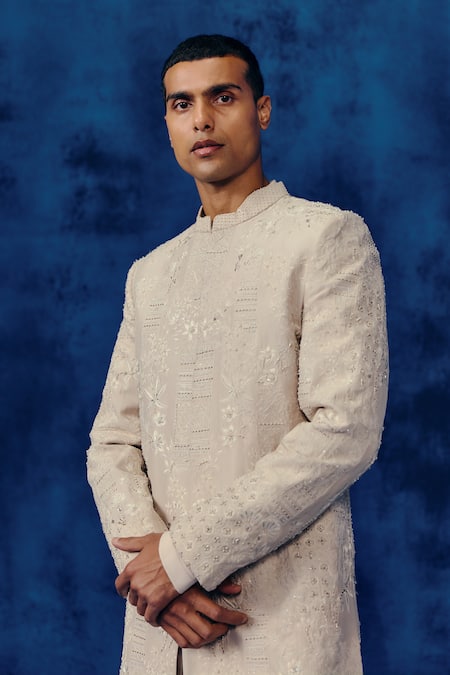 Mishru Beige Embroidery Zavi Sherwani Set Online at Aza Fashions Mishru_Beige Embroidery Zavi Sherwani Set _Online_at_Aza_Fashions