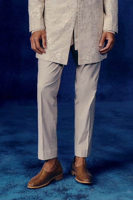 Shop Mishru Beige Embroidery Zavi Sherwani Set Online at Aza Fashions Shop_Mishru_Beige Embroidery Zavi Sherwani Set _Online_at_Aza_Fashions