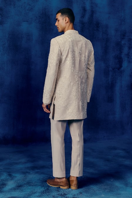 Shop Mishru Beige Embroidery Zavi Sherwani Set at Aza Fashions Shop_Mishru_Beige Embroidery Zavi Sherwani Set _at_Aza_Fashions