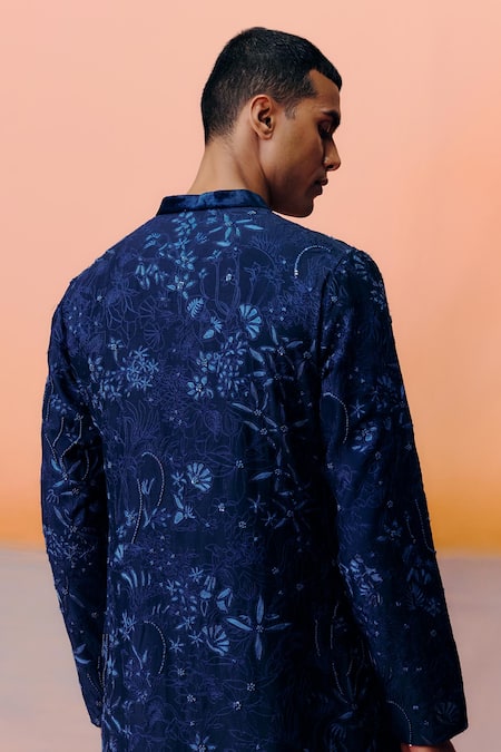 Buy Mishru Blue Chanderi Embroidery Navy Kane Kurta Set Online at Aza Fashions Buy_Mishru_Blue Chanderi Embroidery Navy Kane Kurta Set _Online_at_Aza_Fashions