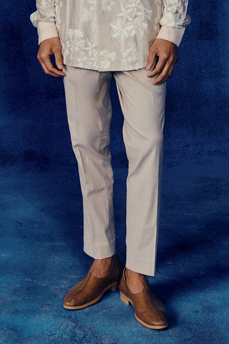 Mishru_Gray Chanderi Embroidery Designer Vitor Kurta And Pant Set _Online_at_Aza_Fashions