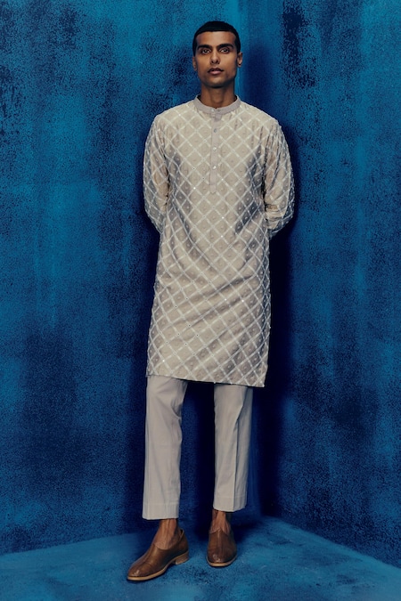 Mishru Gray Chanderi Embroidery Designer Elio Kurta Set