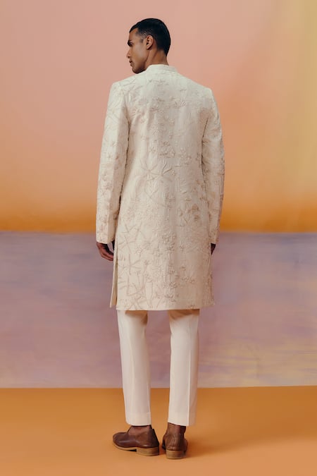Shop Mishru Ivory Embroidery Troy Sherwani Set at Aza Fashions Shop_Mishru_Ivory Embroidery Troy Sherwani Set _at_Aza_Fashions