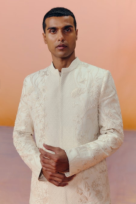 Shop Mishru Ivory Embroidery Troy Sherwani Set Online at Aza Fashions Shop_Mishru_Ivory Embroidery Troy Sherwani Set _Online_at_Aza_Fashions