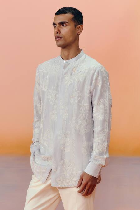 Mishru Blue Embroidery Vitor Designer Kurta Pant Set Online at Aza Fashions Mishru_Blue Embroidery Vitor Designer Kurta Pant Set _Online_at_Aza_Fashions