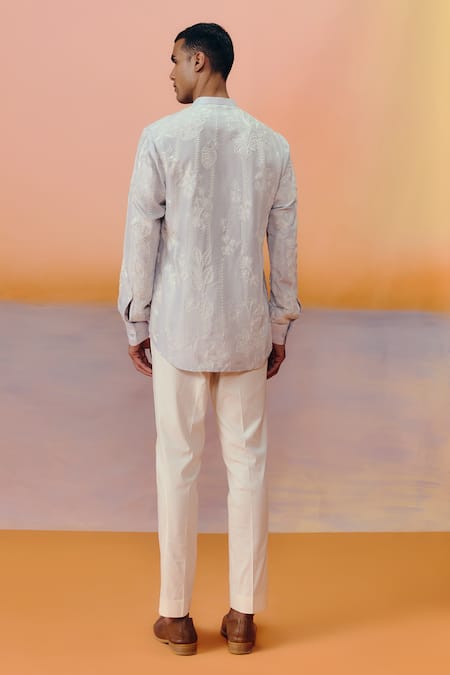 Shop Mishru Blue Embroidery Vitor Designer Kurta Pant Set at Aza Fashions Shop_Mishru_Blue Embroidery Vitor Designer Kurta Pant Set _at_Aza_Fashions