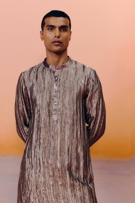 Shop Mishru Brown Tissue Otto Kurta Set at Aza Fashions Shop_Mishru_Brown Tissue Otto Kurta Set _at_Aza_Fashions