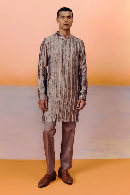 Mishru Brown Tissue Otto Kurta Set