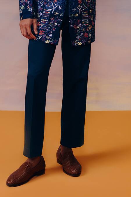 Mishru Navy Embroidery Blue Designer Albie Sherwani Set Online at Aza Fashions Mishru_Navy Embroidery Blue Designer Albie Sherwani Set _Online_at_Aza_Fashions