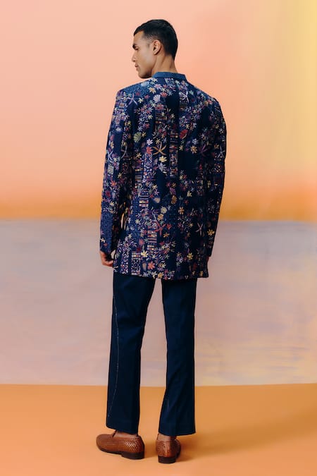 Shop Mishru Navy Embroidery Blue Designer Albie Sherwani Set at Aza Fashions Shop_Mishru_Navy Embroidery Blue Designer Albie Sherwani Set _at_Aza_Fashions