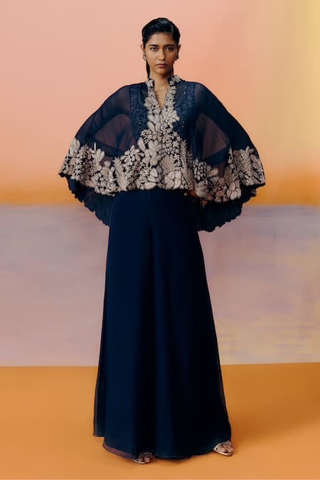 Mishru Navy Blue Kalie Cape Set 