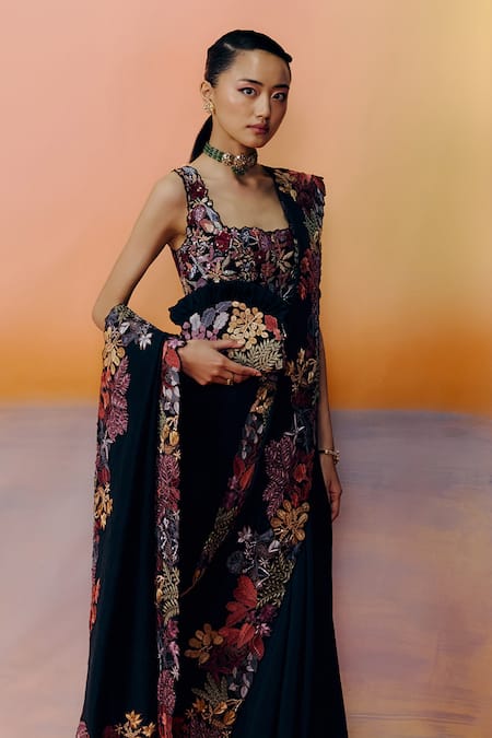 Mishru Floral Embroidered Nysa Saree Set 