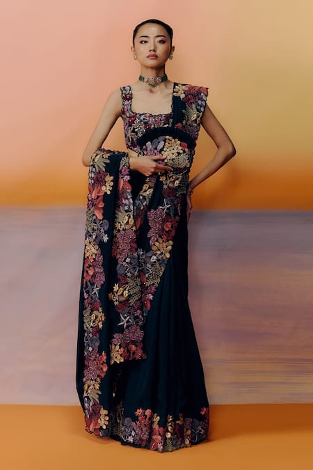 Mishru Floral Embroidered Nysa Saree Set 