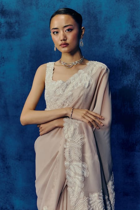 Mishru Champagne Gold Rizi Saree Set 