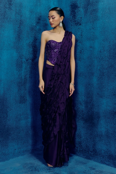 Mishru Designer Yuki Purple Saree with Corset Blouse 