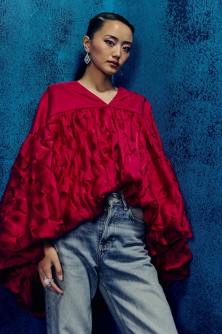 Mishru Fuchsia Ruffled Cape Top & Pant Set 