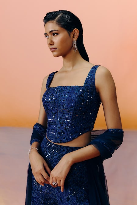 Buy Mishru Navy Tulle Sequins, Embroidery Square Neck Blue Pia Sharara Set Online at Aza Fashions Buy_Mishru_Navy Tulle Sequins, Embroidery Square Neck Blue Pia Sharara Set _Online_at_Aza_Fashions