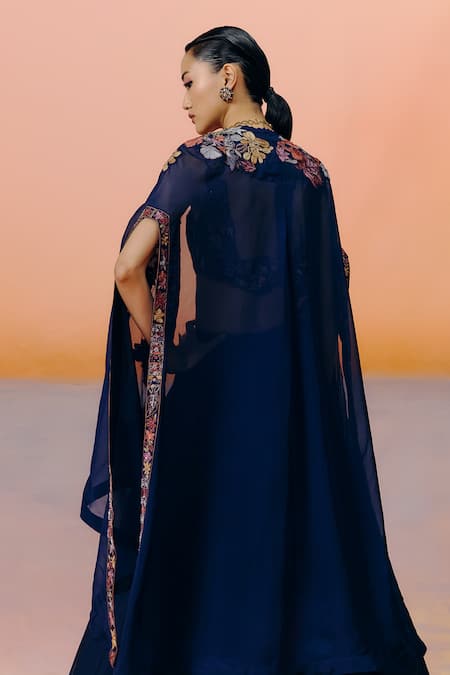 Mishru Navy Blue Avi Cape Set 