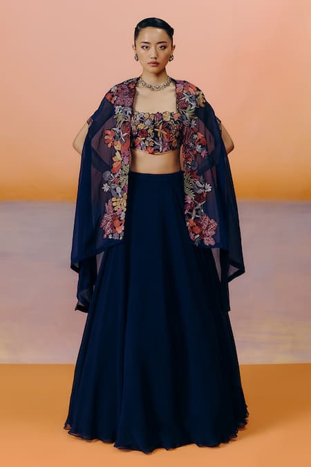 Mishru Navy Blue Avi Cape Set 