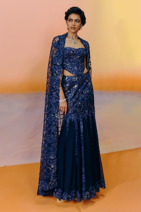 Mishru Navy Blue Designer Mimi Skirt Set 