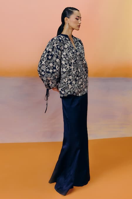 Mishru Navy Blue Designer Yuan Top Set 
