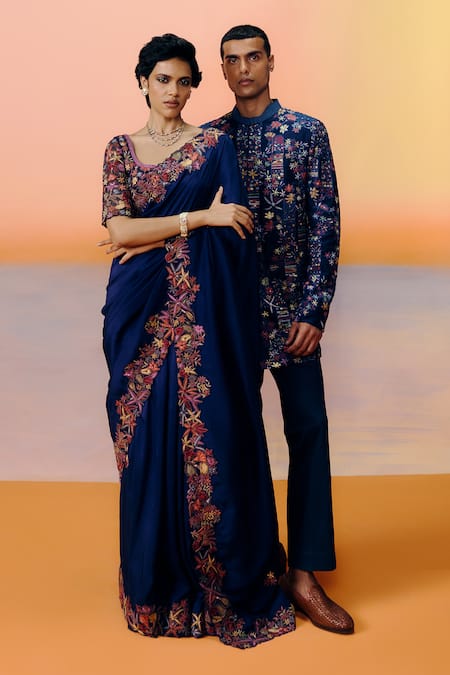 Mishru Vida Navy Blue Saree Set 