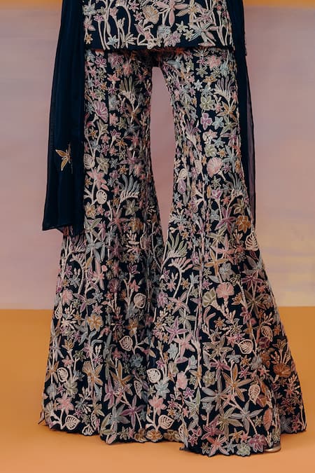 Buy Mishru Navy Organza, Chiffon Embroidery V-neck Caradonna Kurta Sharara Set Online at Aza Fashions Buy_Mishru_Navy Organza, Chiffon Embroidery V-neck Caradonna Kurta Sharara Set _Online_at_Aza_Fashions