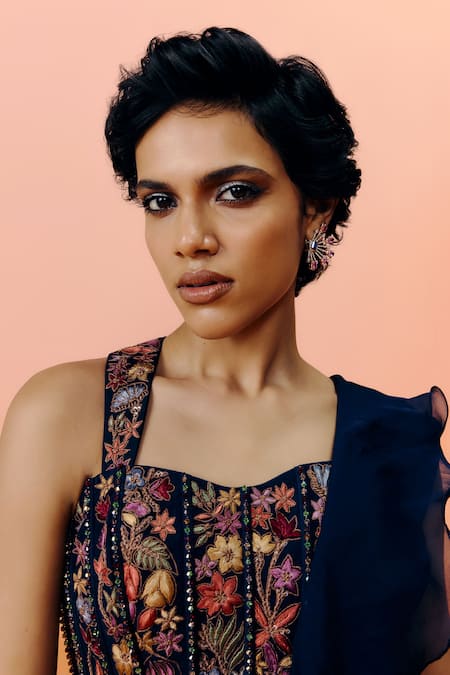 Mishru Navy Organza Embroidery Square Neck Nica Designer Blue Saree Set Online at Aza Fashions Mishru_Navy Organza Embroidery Square Neck Nica Designer Blue Saree Set _Online_at_Aza_Fashions