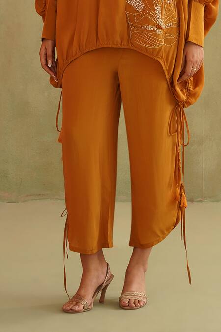 Midori By Sgv_Mustard Crepe, Silk Sequins Round Neck Orla Pant Set _Online_at_Aza_Fashions