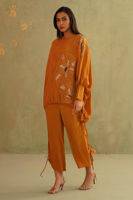 Midori By Sgv Mustard Crepe Silk Orla Pant Set 