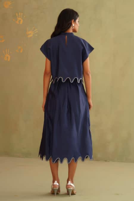 Midori By Sgv Midnight Blue Hand Embroidered Skirt Set 
