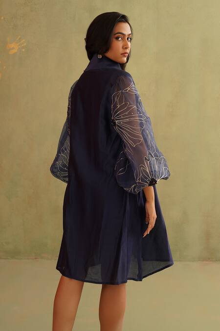 Buy_Midori By Sgv_Blue Cotton, Chanderi, Silk Sequins, Embroidery Midnight Briana Dress _Online_at_Aza_Fashions