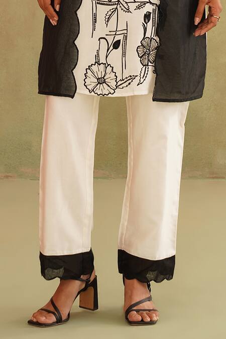 Shop_Midori By Sgv_Off White Cotton, Silk, Chanderi, Organza Sequins Round Neck Scalp Kurta Set _Online_at_Aza_Fashions