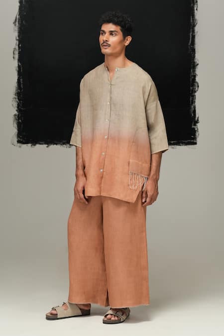Urvashi Kaur Ombre Linen Stitchline Kurta 