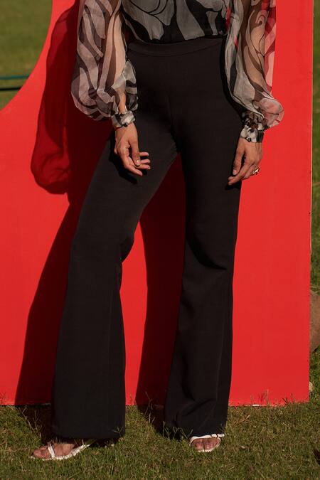 Zwaan_Black Organza High Neck Sage Bodysuit And Pants Set _Online_at_Aza_Fashions