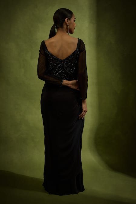 Babita Malkani Black Satin Designer Saree Gown 