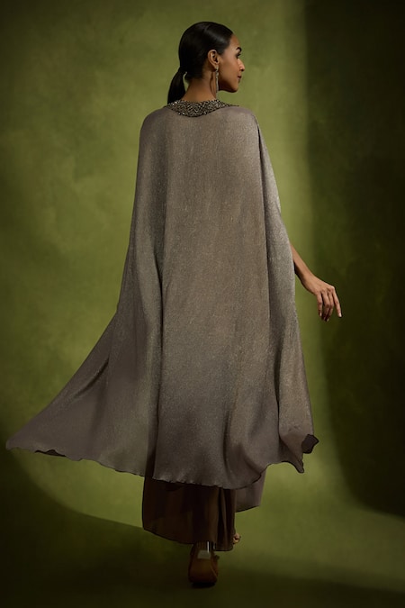 Babita Malkani Metallic Grey Designer Dress & Cape Set 