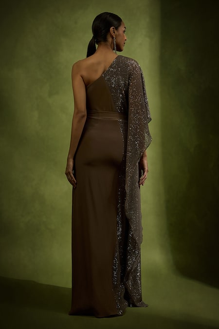 Babita Malkani Designer Brown Sequin Kaftan Set 